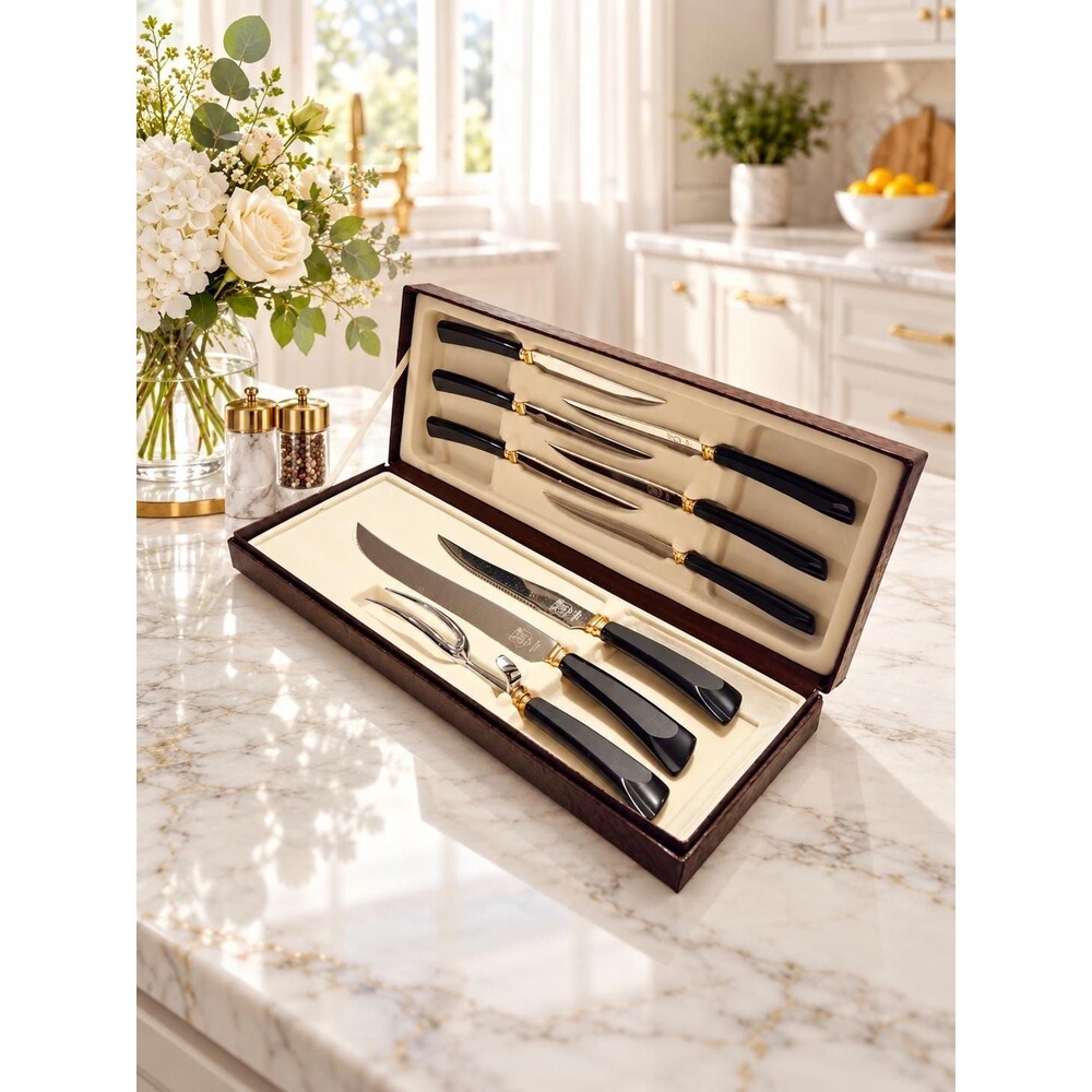 Vintage Glo-Hill Canada 9 Pc Carving Steak Knife Set Stainless Steel Case